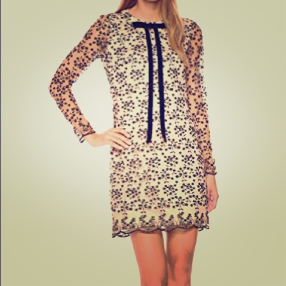 Lace black and natural long sleeve dress